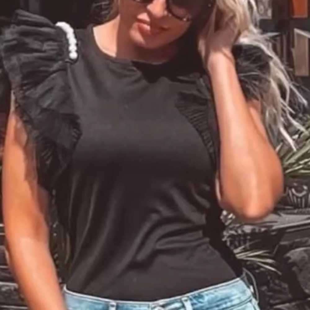 Black Ruffled Sleeve Top
